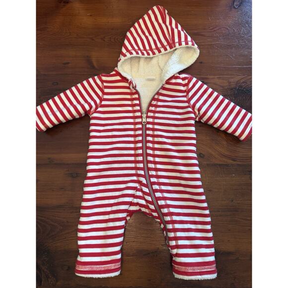 Hanna Andersson Baby Red Striped Sherpa Lined Bunting Romper Sz 3-6 Months - Picture 1 of 11